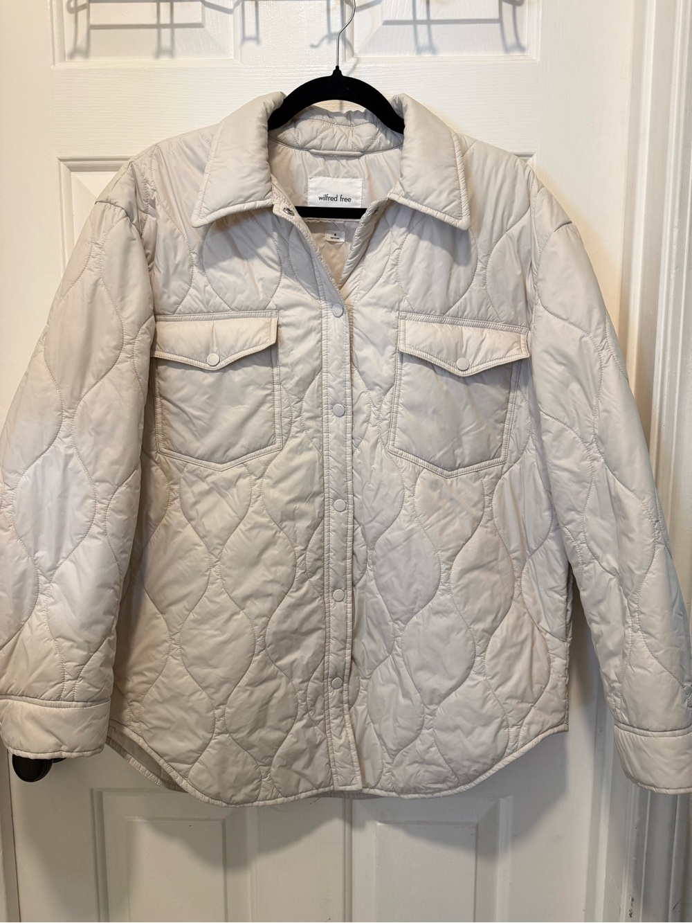 Wilfred Cream Quilted Snap-Front Puff Jacket